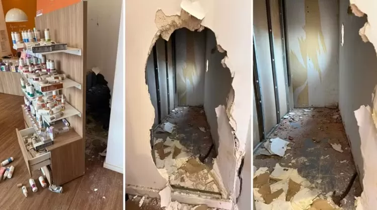 Ladrões escalam muro e quebram parede de loja com marreta para furtar perfumes 