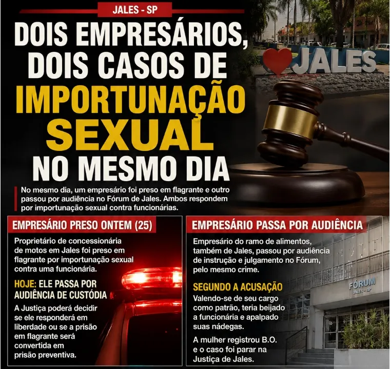 Dois casos de importunação sexual envolvendo empresários de Jales chamam atenção no mesmo dia