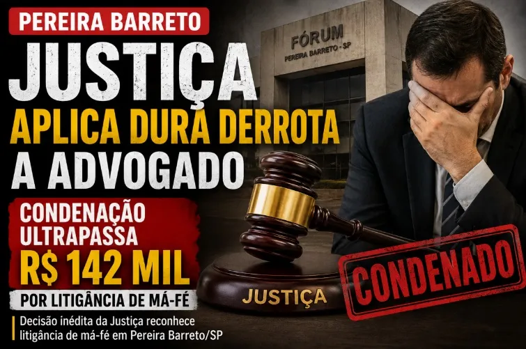 PEREIRA BARRETO - JUSTIÇA APLICA DURA DERROTA A ADVOGADO E CONDENAÇÃO ULTRAPASSA R$ 142 MIL POR LITIGÂNCIA DE MÁ-FÉ